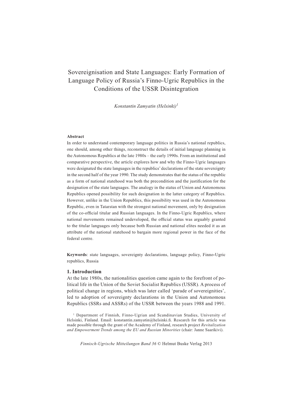 Early Formation of Language Policy of Russia's Finno-Ugric