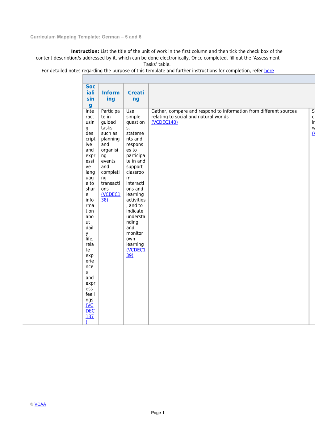 Curriculum Mapping Template: German 5 and 6