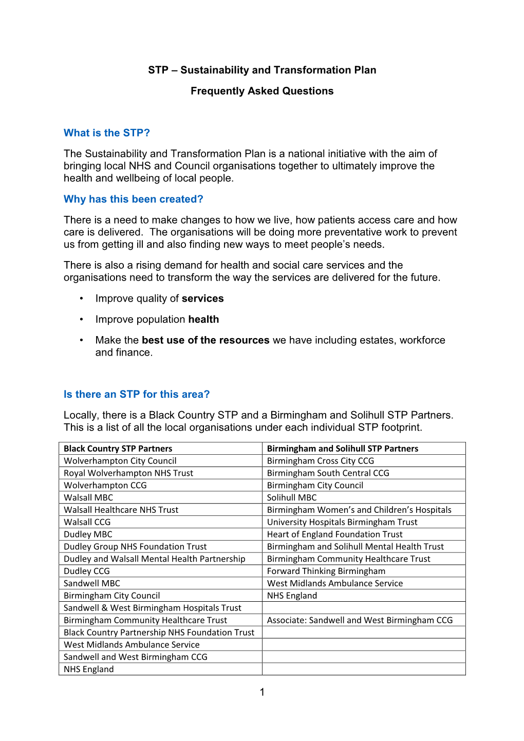 1 STP – Sustainability and Transformation Plan Frequently