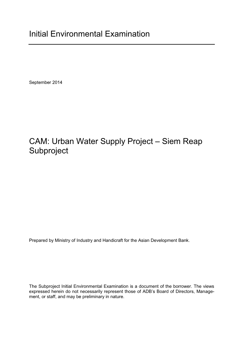 Urban Water Supply Project: Siem Reap Subproject