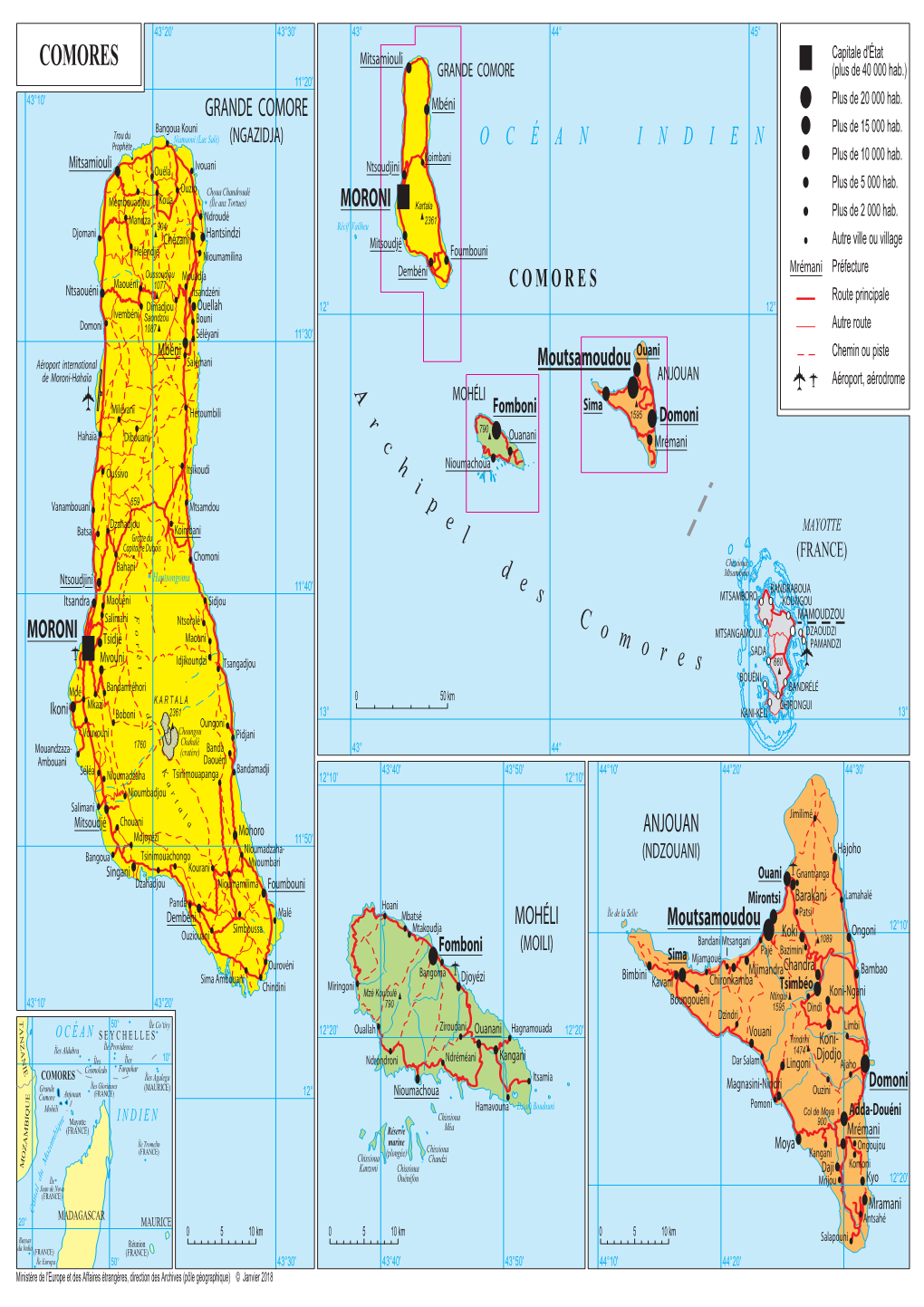 COMORES Mitsamiouli Capitale D'état GRANDE COMORE (Plus De 40 000 Hab.) 11°20' Plus De 20 000 Hab