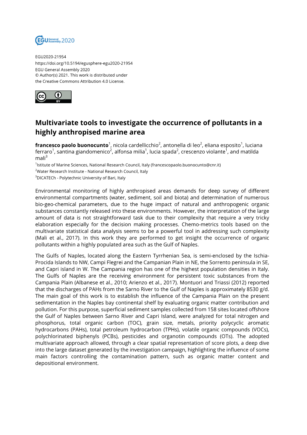 Multivariate Tools to Investigate the Occurrence of Pollutants in a Highly