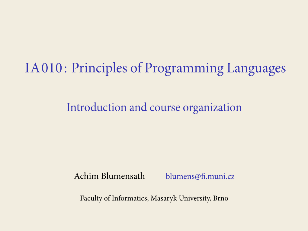 Principles of Programming Languages