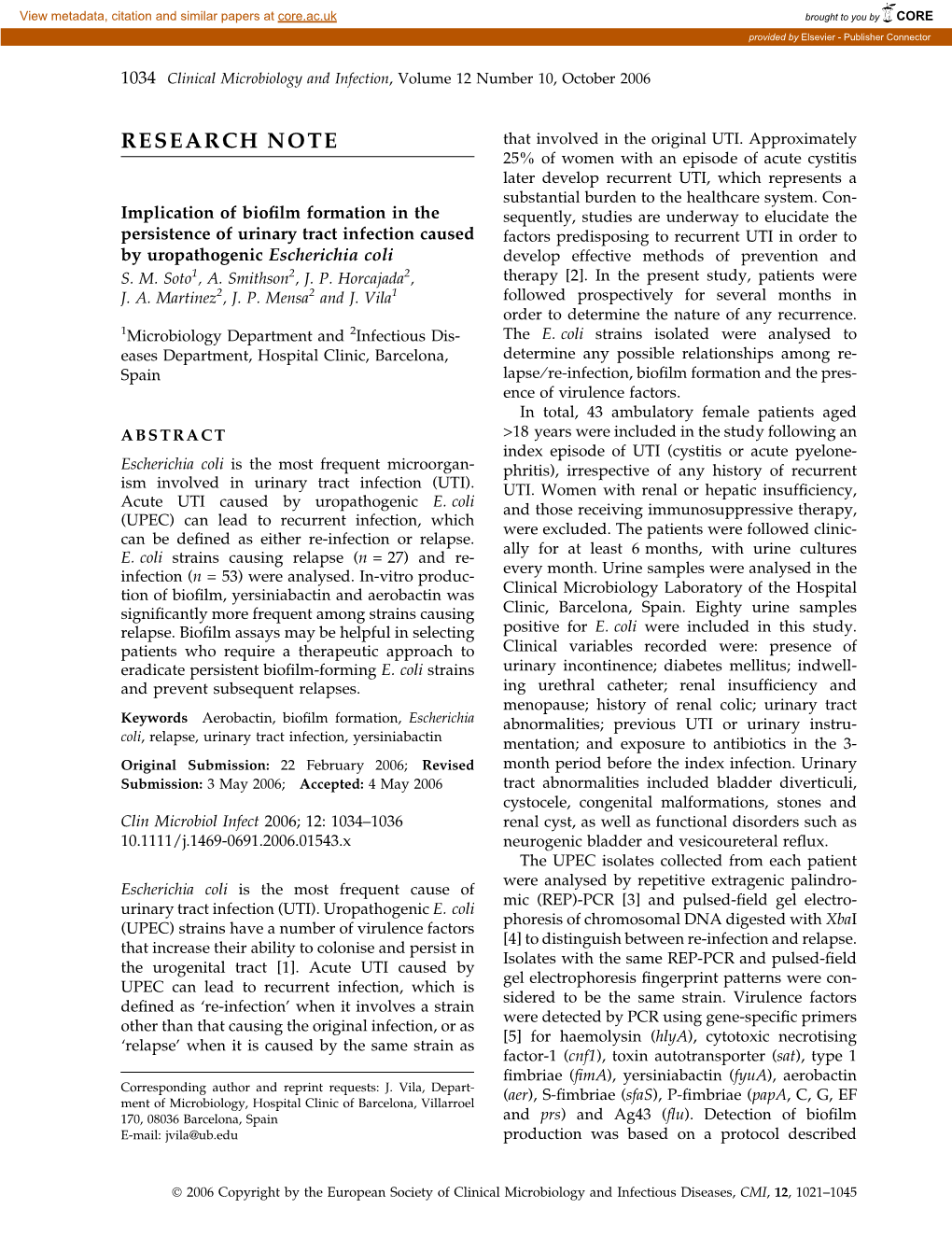 Implication of Biofilm Formation in the Persistence of Urinary Tract Infection