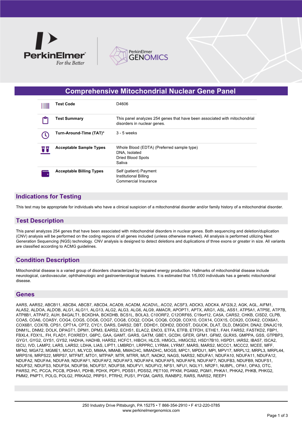 Comprehensive Mitochondrial Nuclear Gene Panel