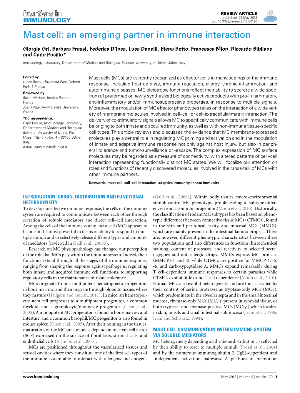 Mast Cell: an Emerging Partner in Immune Interaction