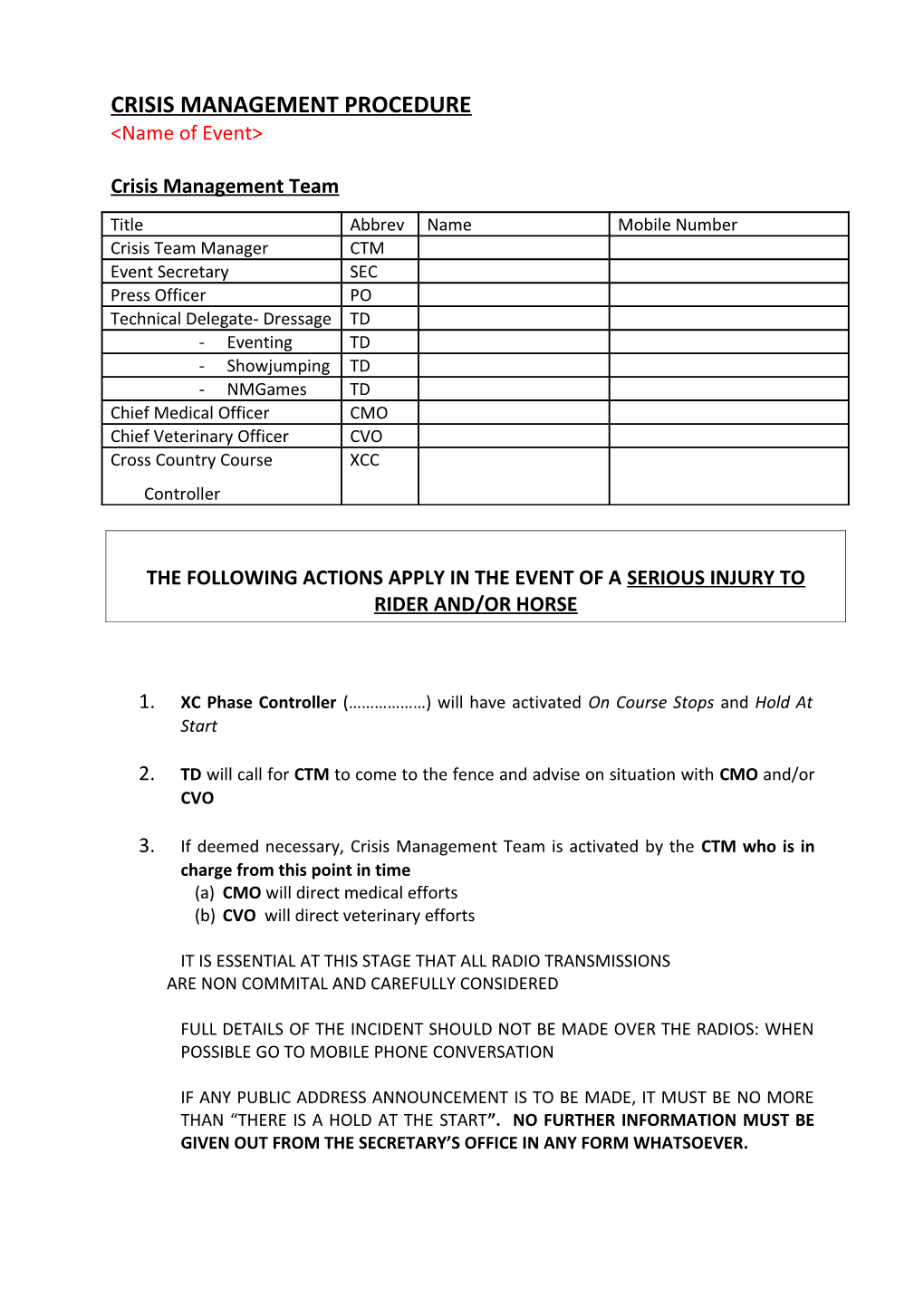 Crisis Management Procedure