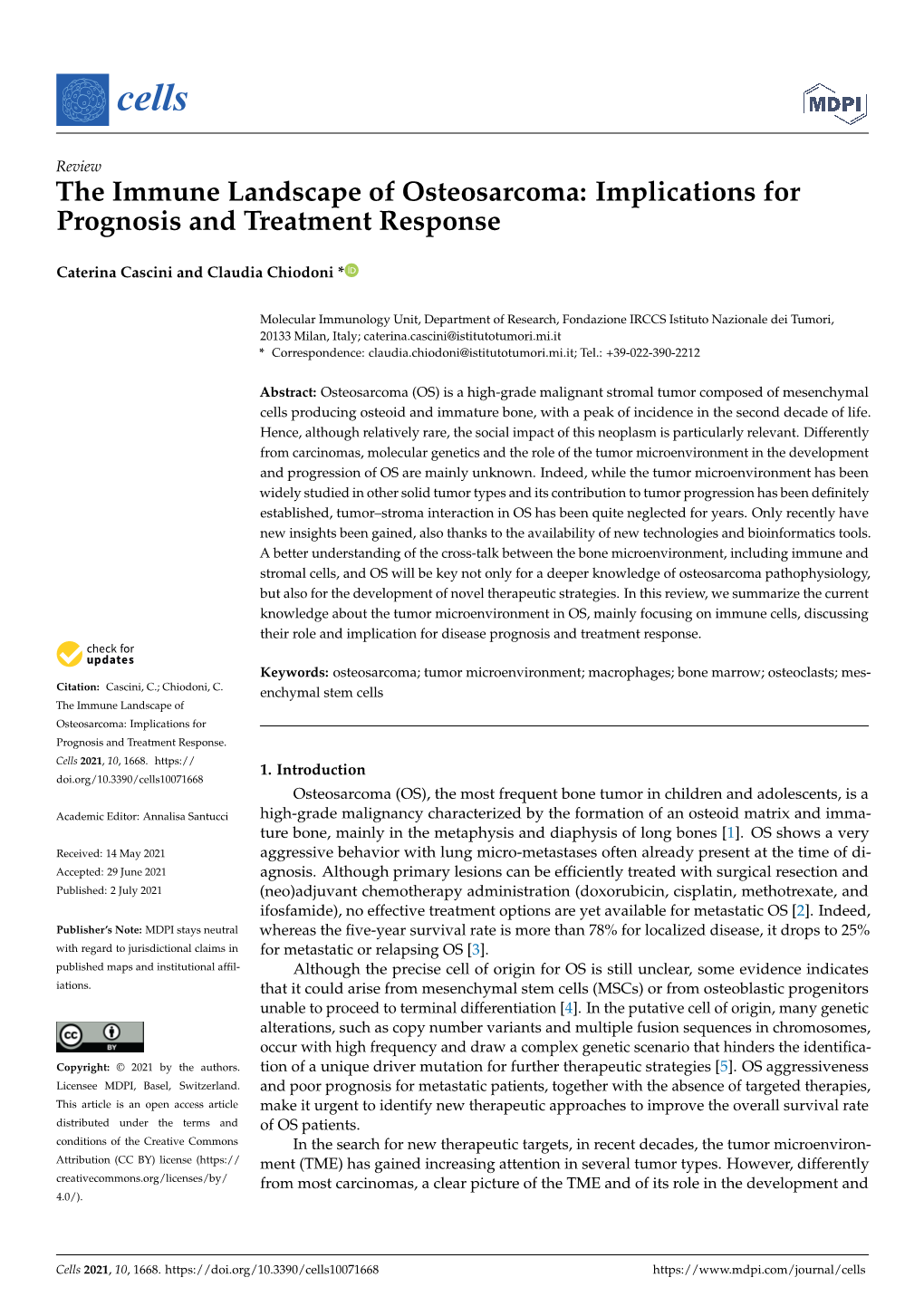 The Immune Landscape of Osteosarcoma: Implications for Prognosis and Treatment Response