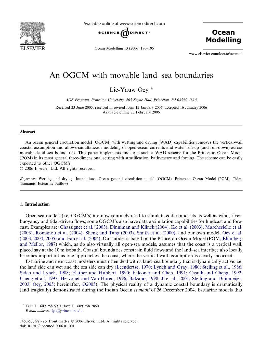 (2006) an OGCM with Movable Land-Sea Boundaries, Ocean