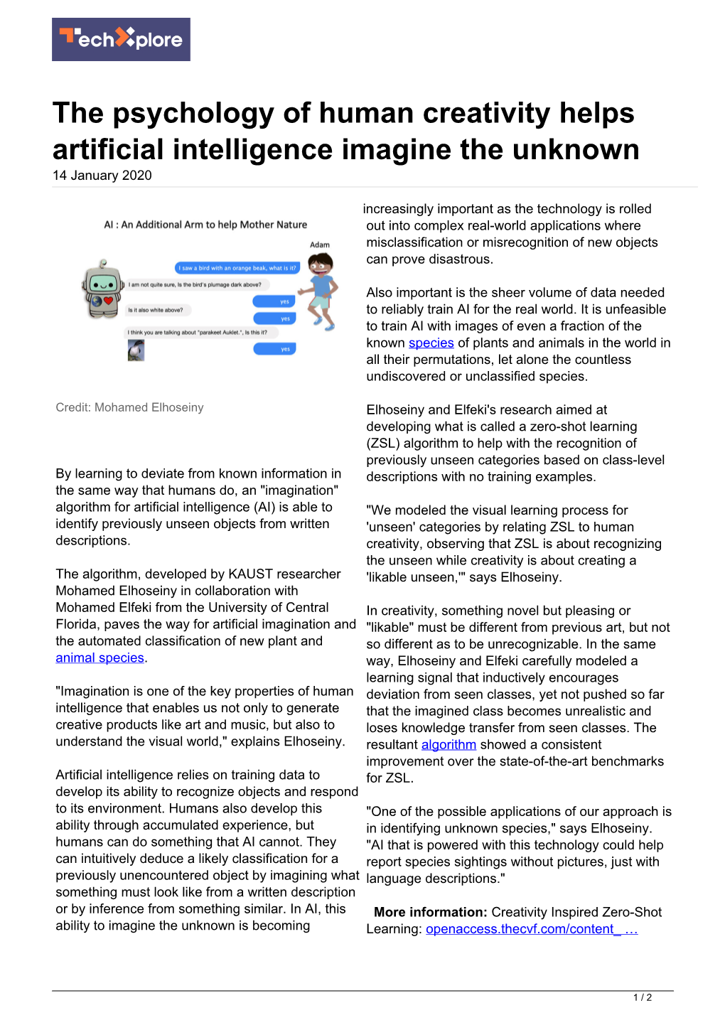 The Psychology of Human Creativity Helps Artificial Intelligence Imagine the Unknown 14 January 2020