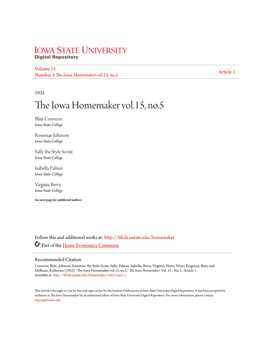 The Iowa Homemaker Vol.15, No.5