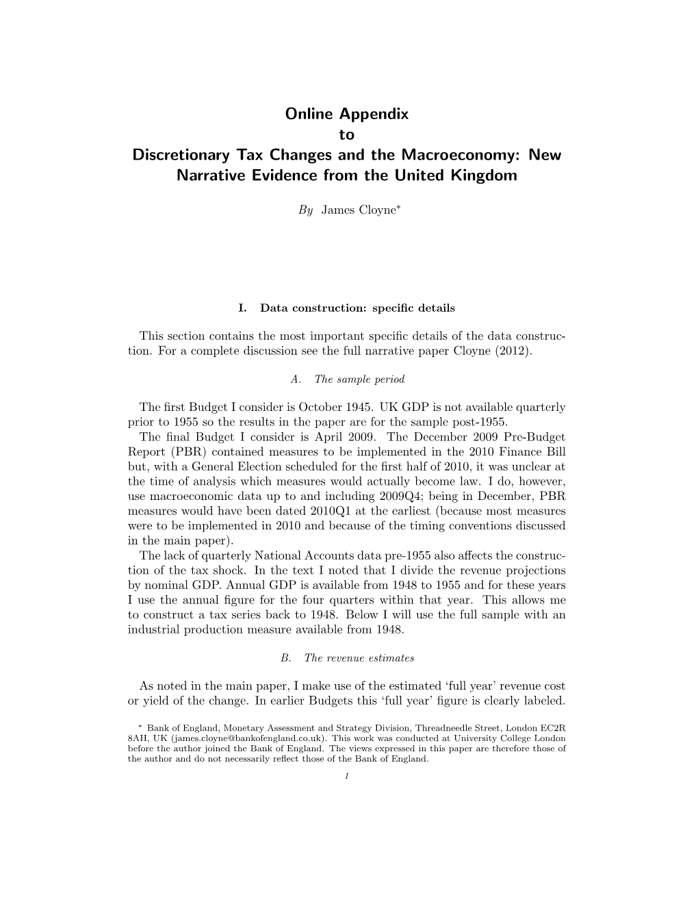Online Appendix to Discretionary Tax Changes and the Macroeconomy: New Narrative Evidence from the United Kingdom