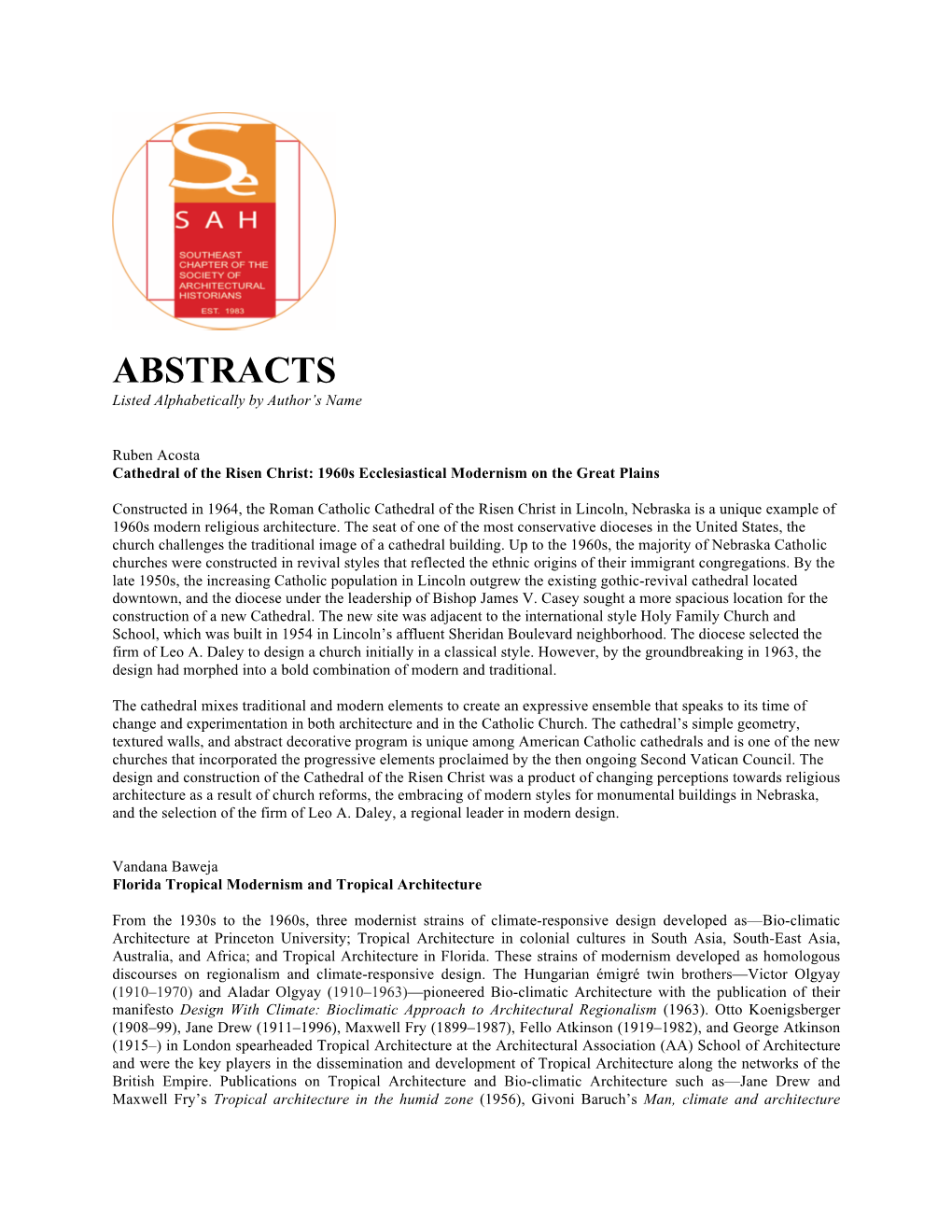 ABSTRACTS Listed Alphabetically by Author’S Name