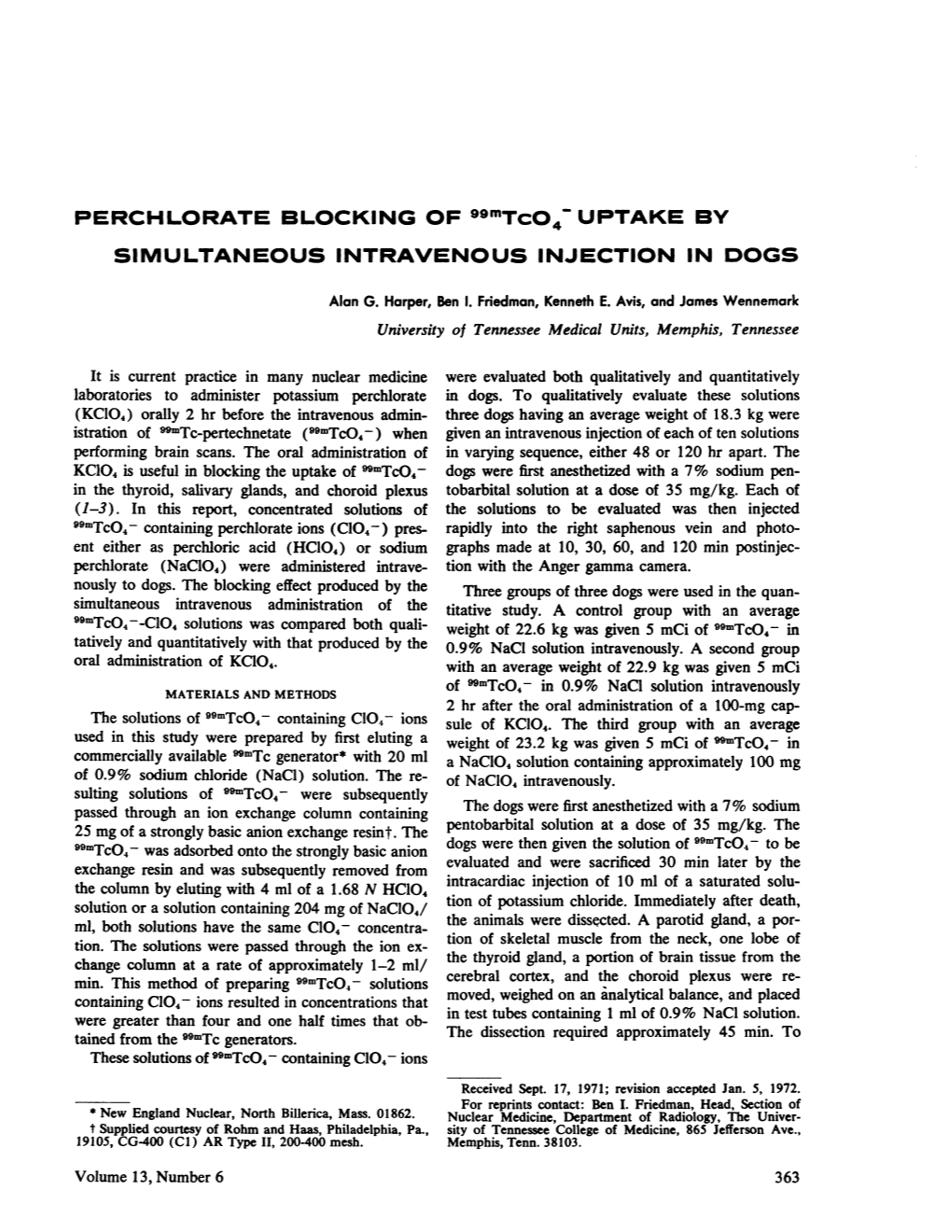 PERCHLORATE BLOCKING of 99Mtco4~ UPTAKE BY