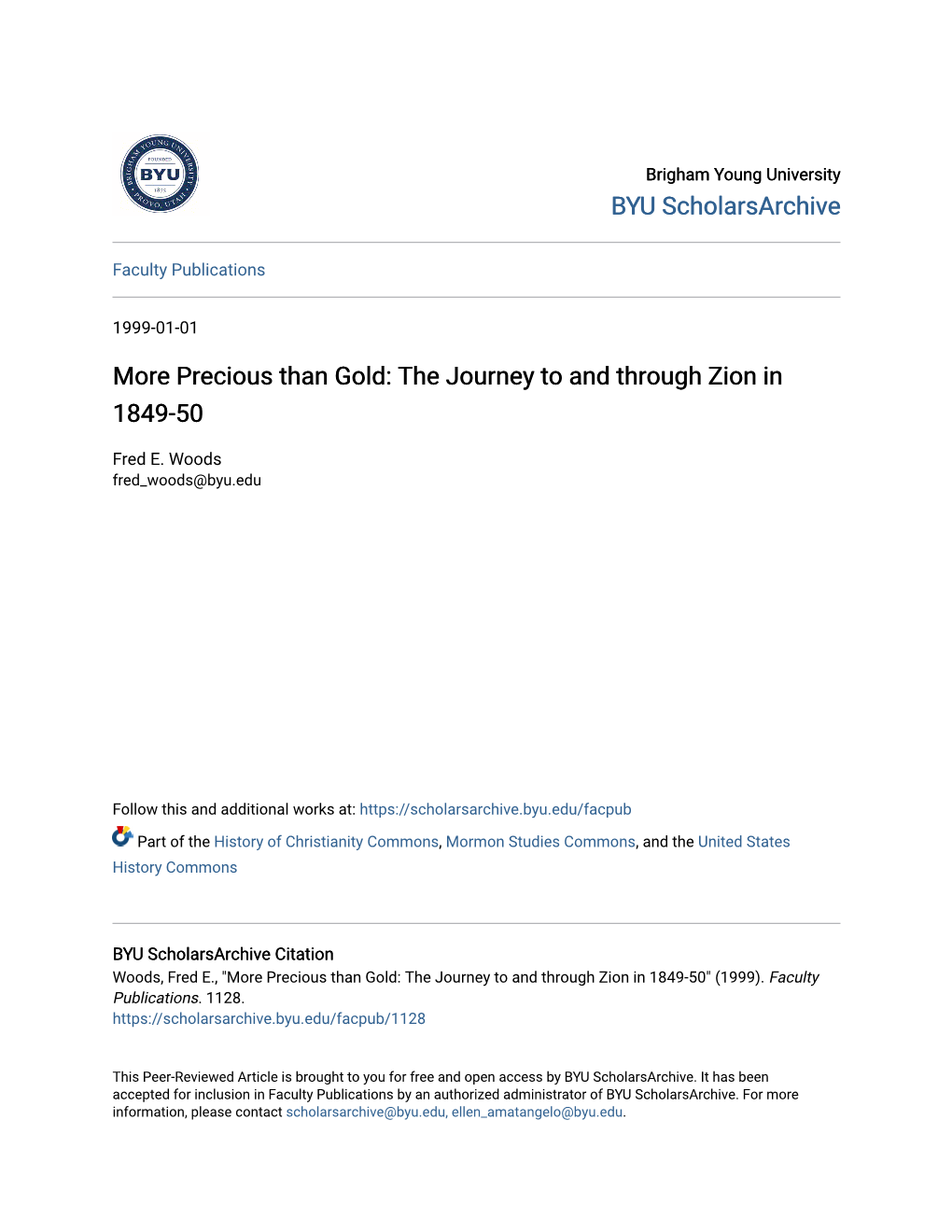 More Precious Than Gold: the Journey to and Through Zion in 1849-50