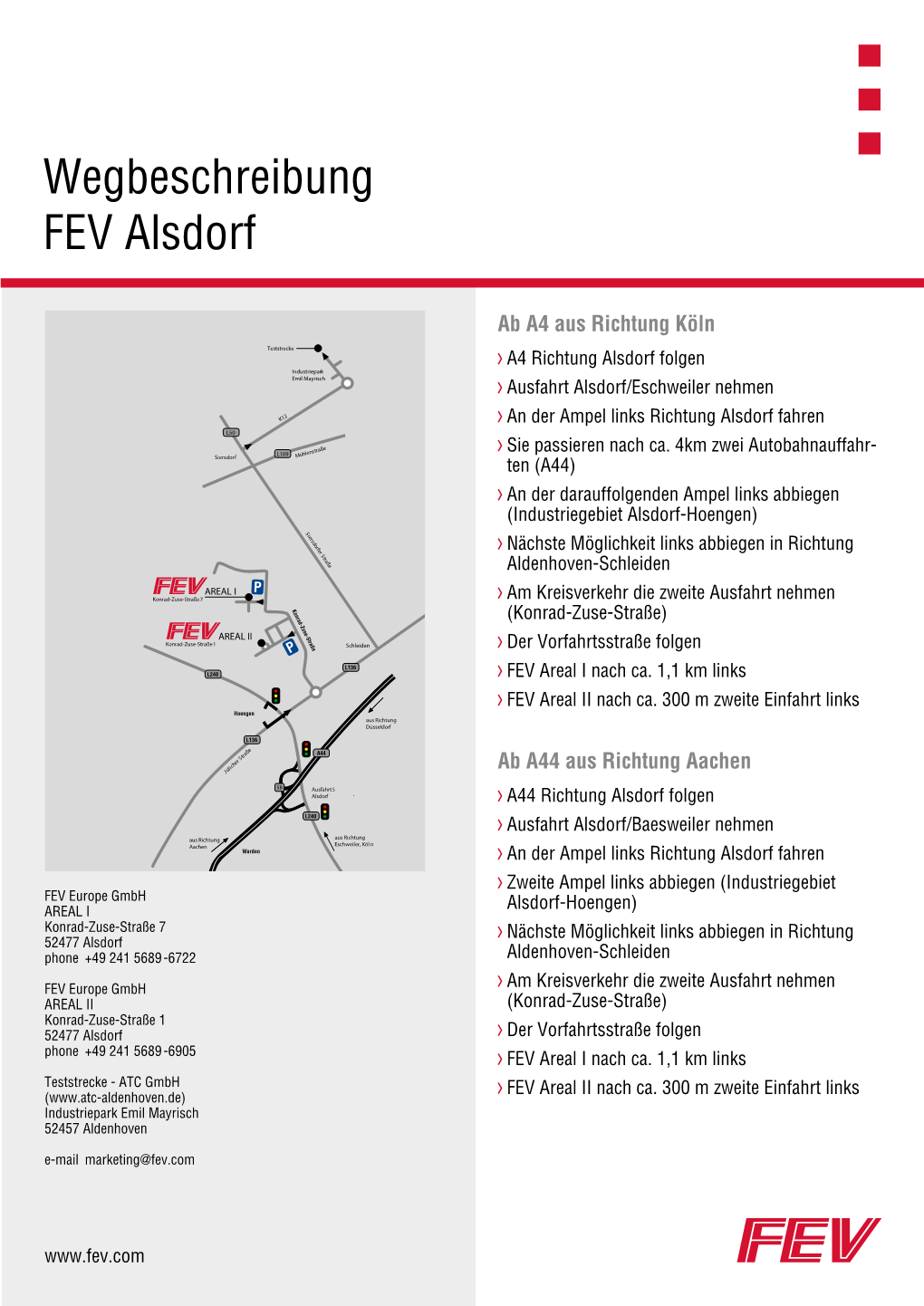 Wegbeschreibung FEV Alsdorf