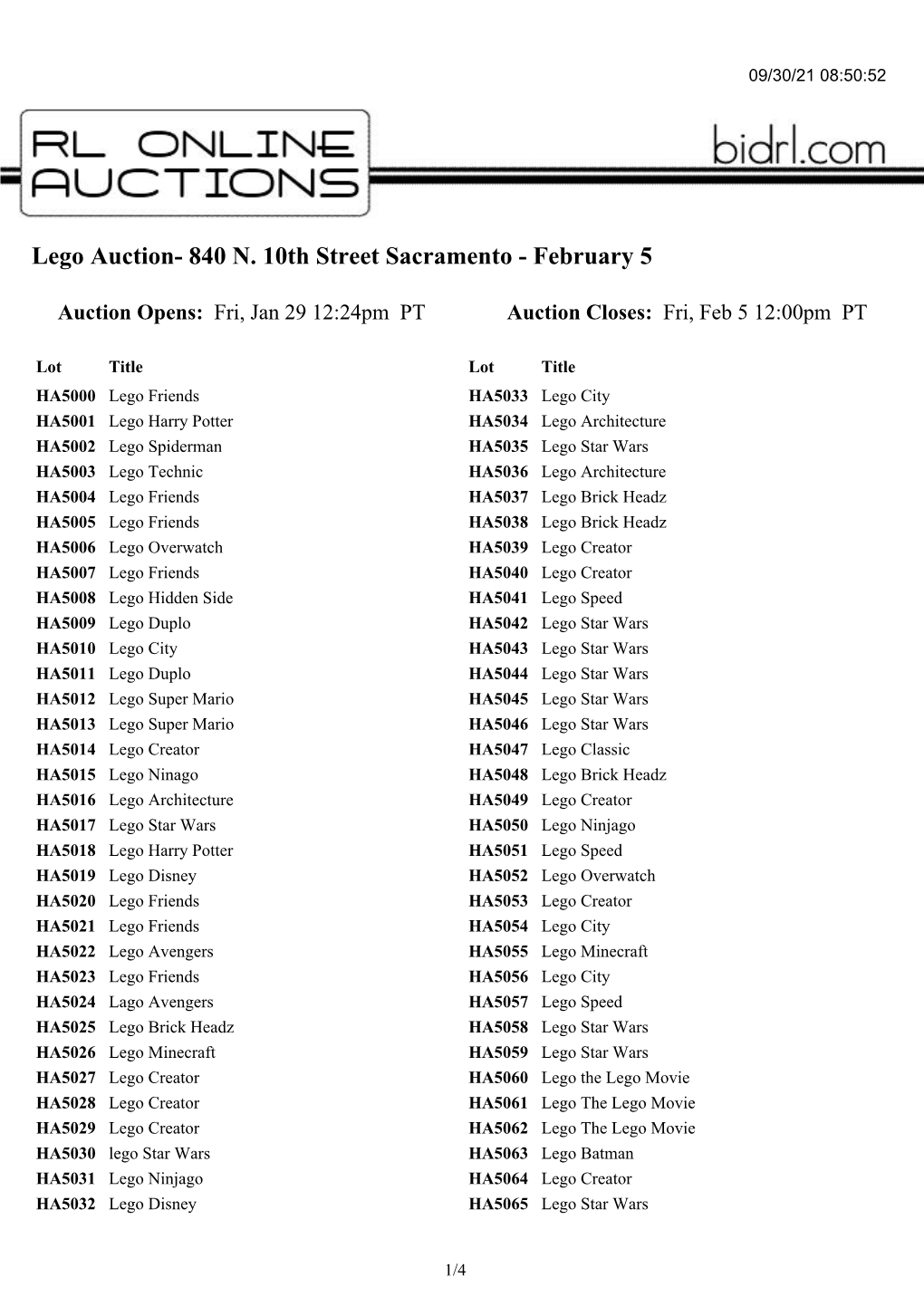 Lego Auction- 840 N. 10Th Street Sacramento - February 5