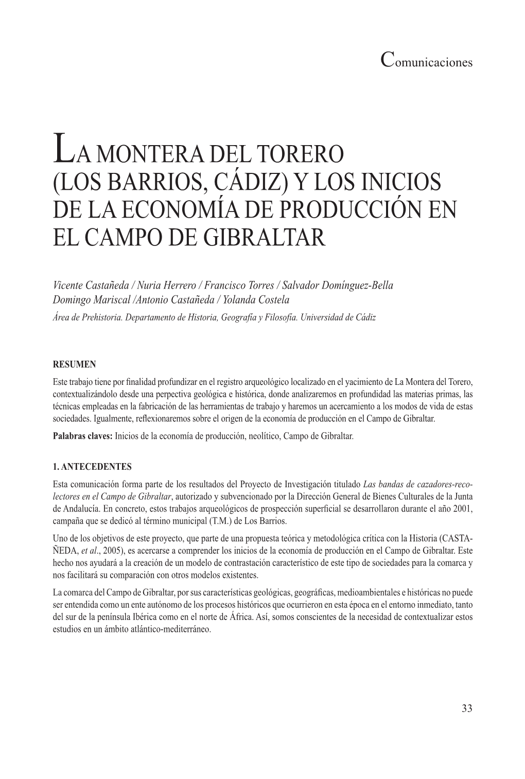 Los Barrios, Cádiz) Y Los Inicios De La Economía De Producción En El Campo De Gibraltar