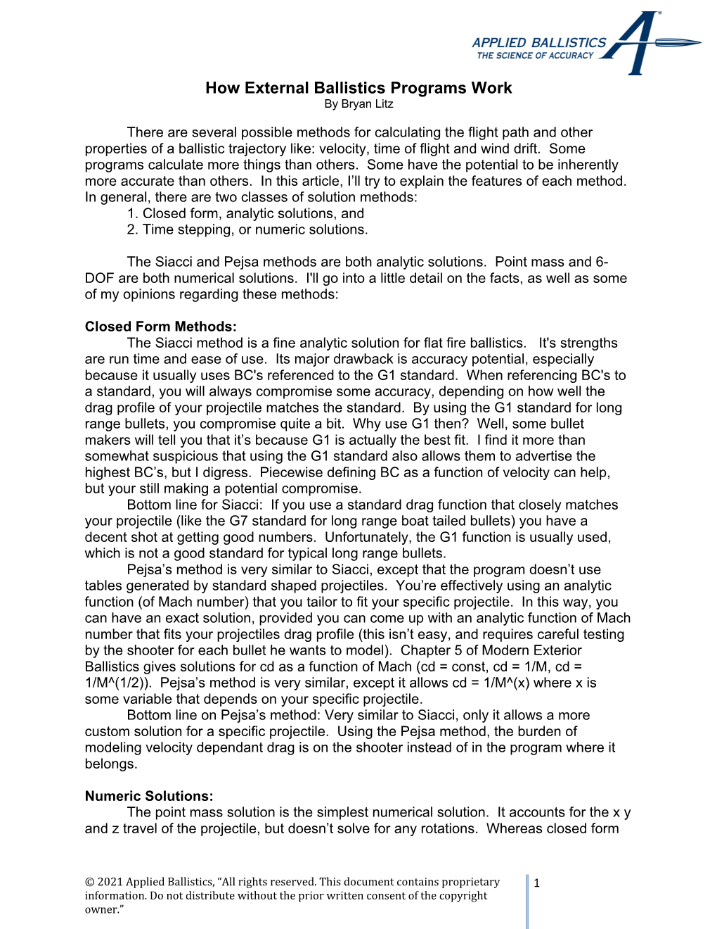 How External Ballistics Programs Work by Bryan Litz