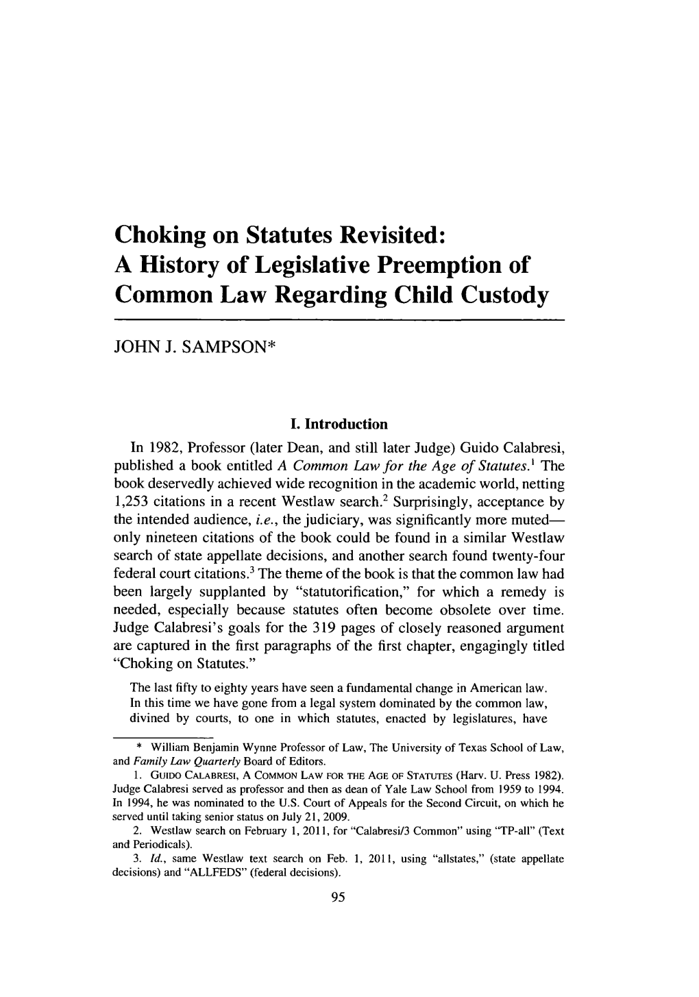 Choking on Statutes Revisited: a History of Legislative Preemption of Common Law Regarding Child Custody