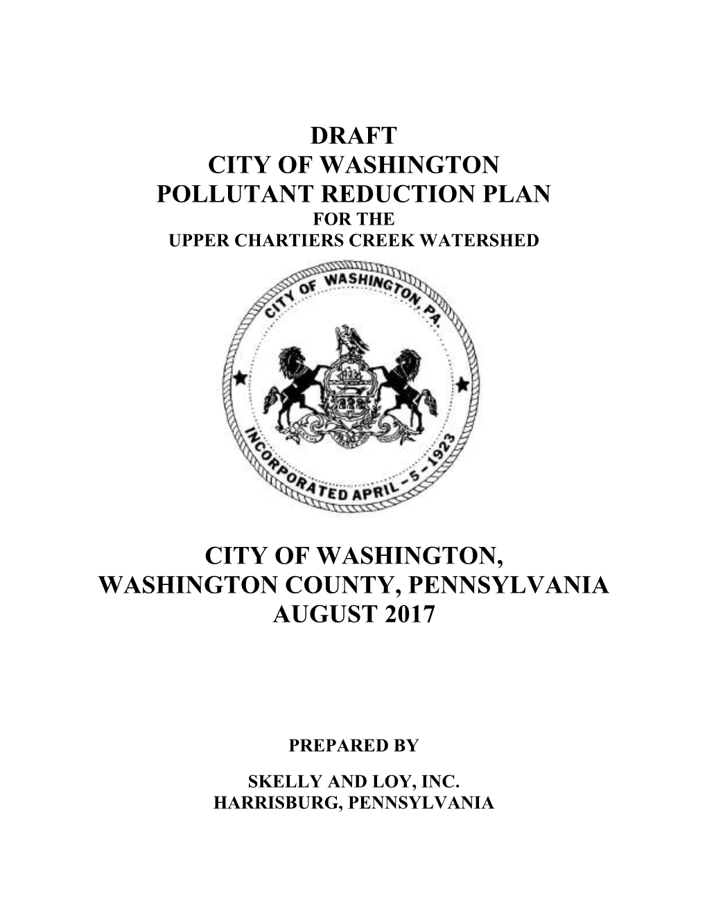 Draft City of Washington Pollutant Reduction Plan City of Washington, Washington County, Pennsylvania August 2017