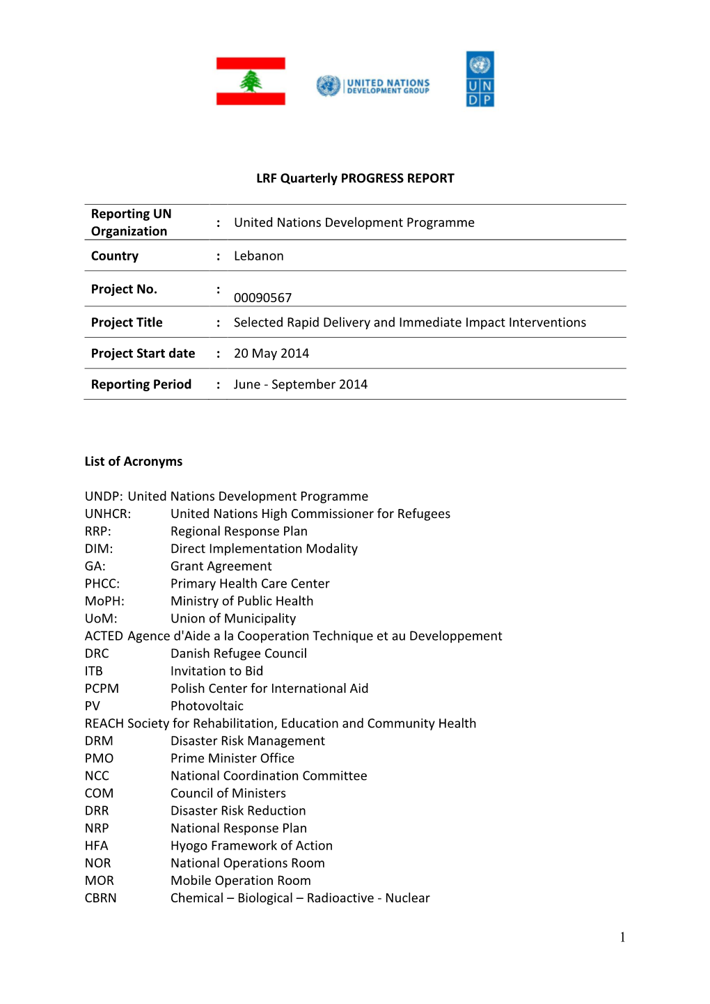 LRF Progress Report