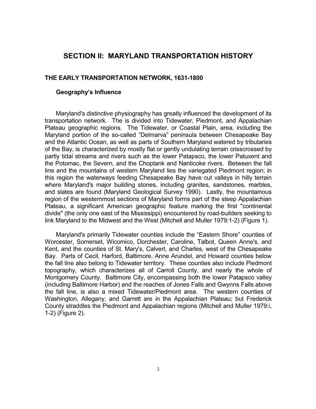 Section Ii: Maryland Transportation History