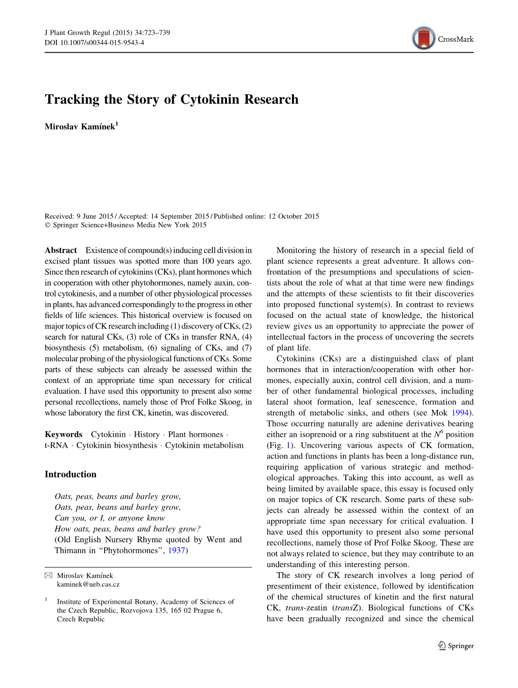 Tracking the Story of Cytokinin Research