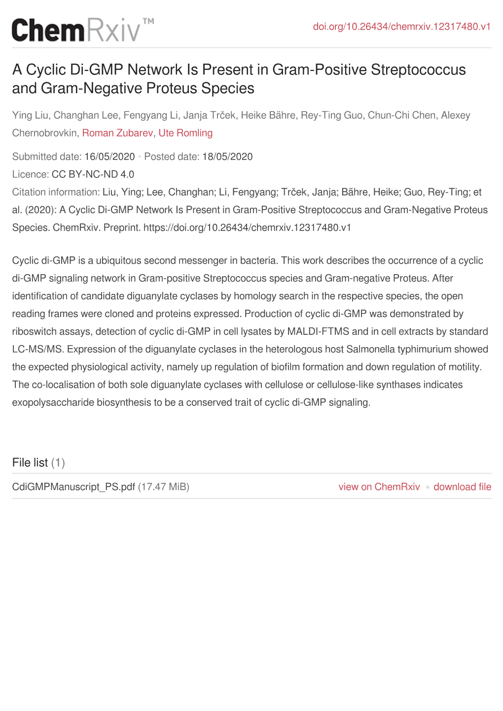 A Cyclic Di-GMP Network Is Present in Gram-Positive Streptococcus and Gram-Negative Proteus Species