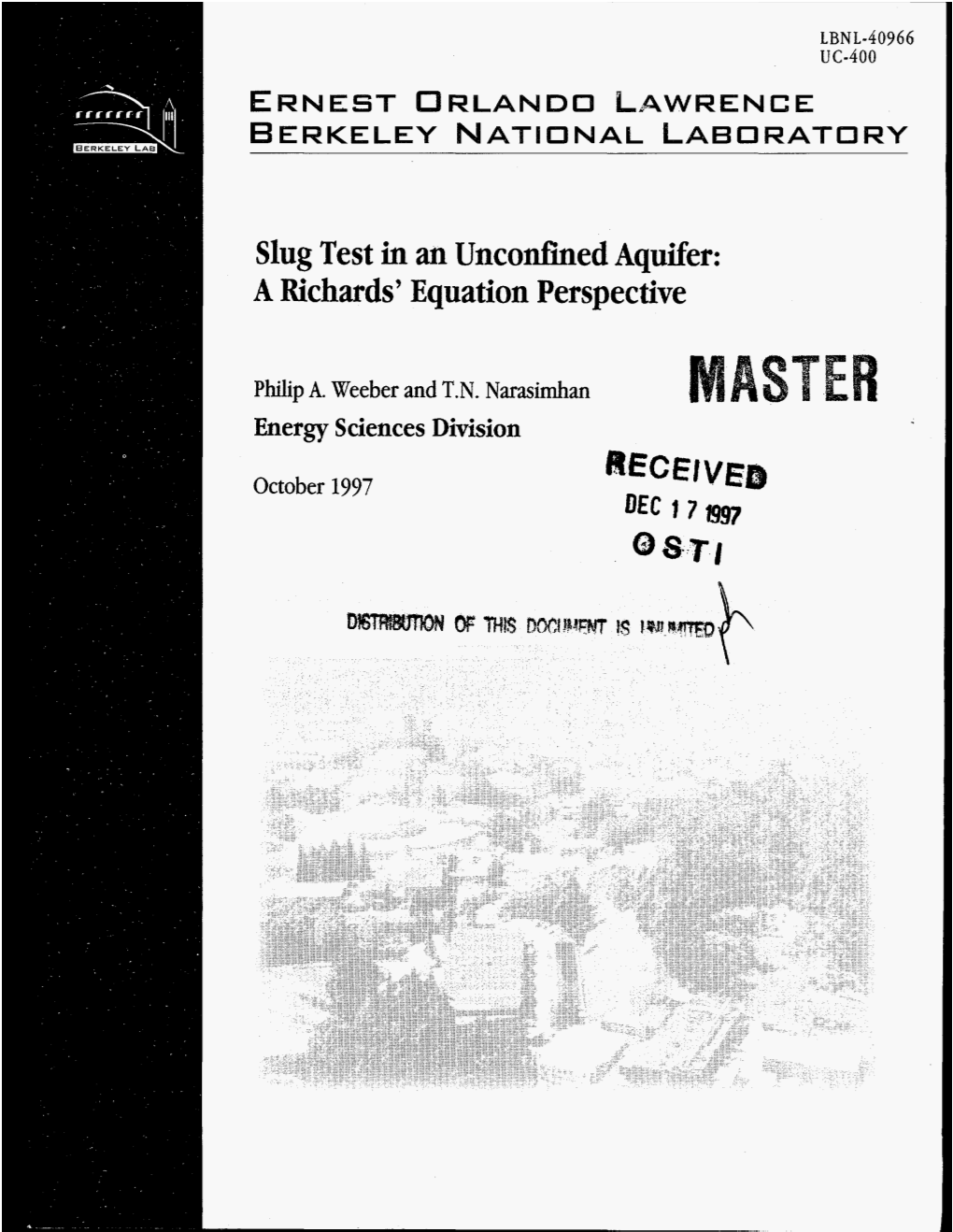 Slug Test in an Unconfined Aquifer: a Richards' Equation Perspective