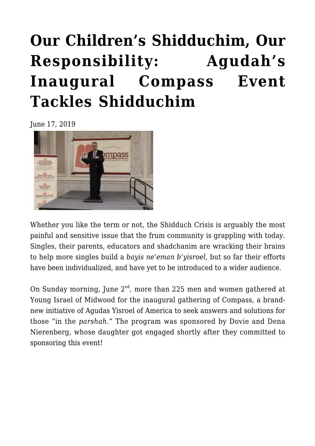 Agudah's Inaugural Compass Event Tackles Shidduchim