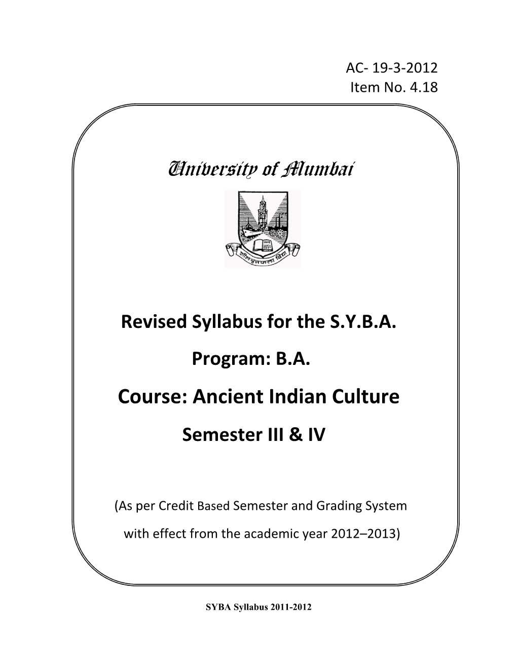 Ancient Indian Culture Semester III & IV