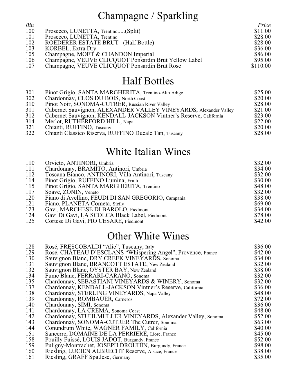 White Italian Wines Half Bottles Champagne / Sparkling Other