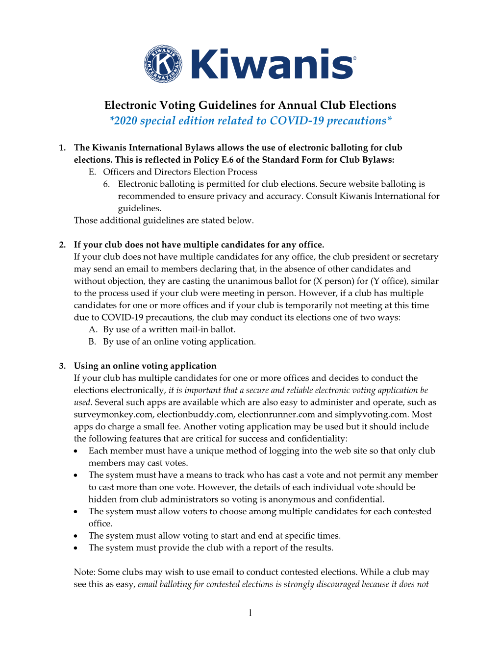 Electronic Voting Guidelines for Annual Club Elections *2020 Special Edition Related to COVID-19 Precautions*