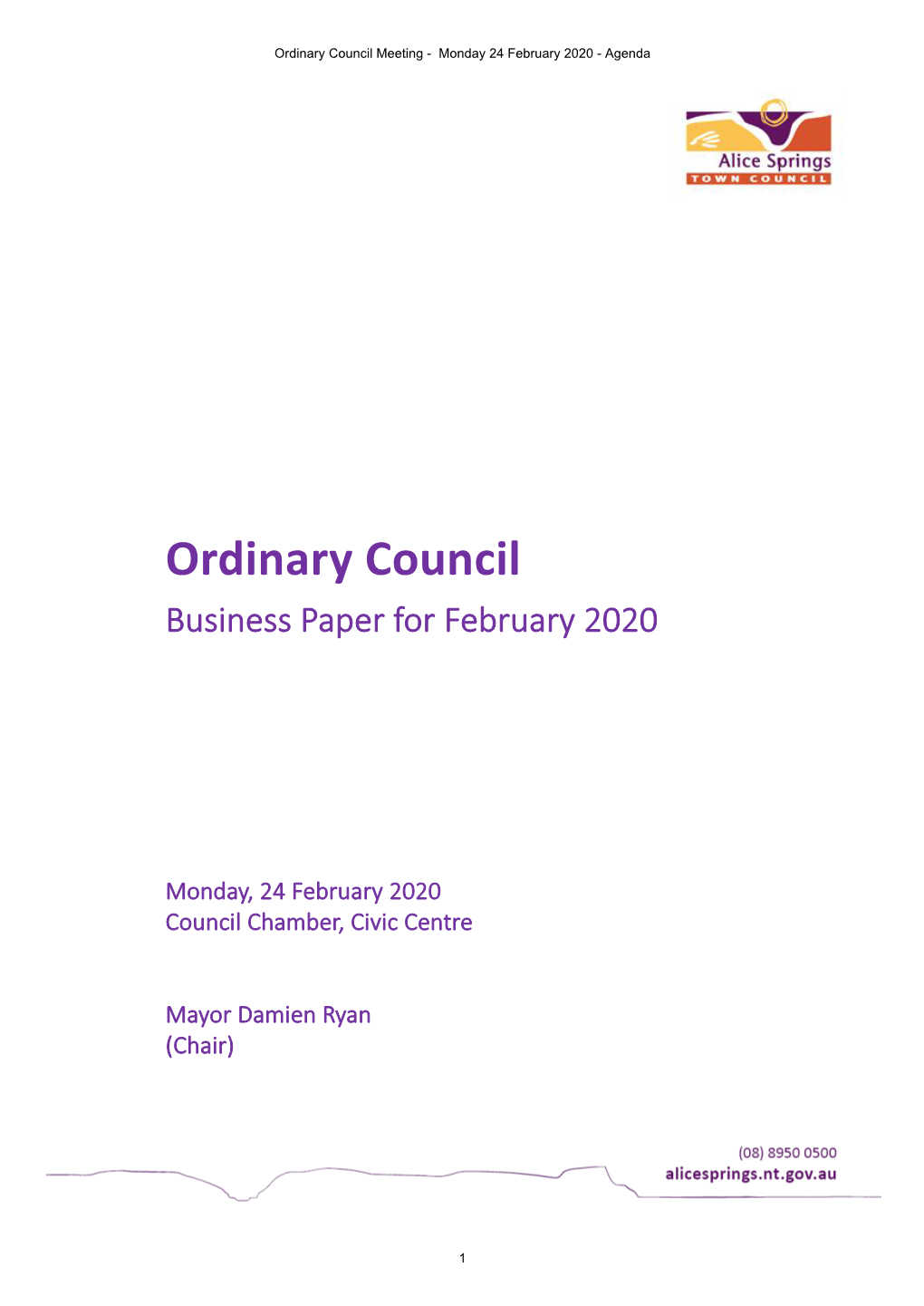 Ordinary Council Meeting - Monday 24 February 2020 - Agenda