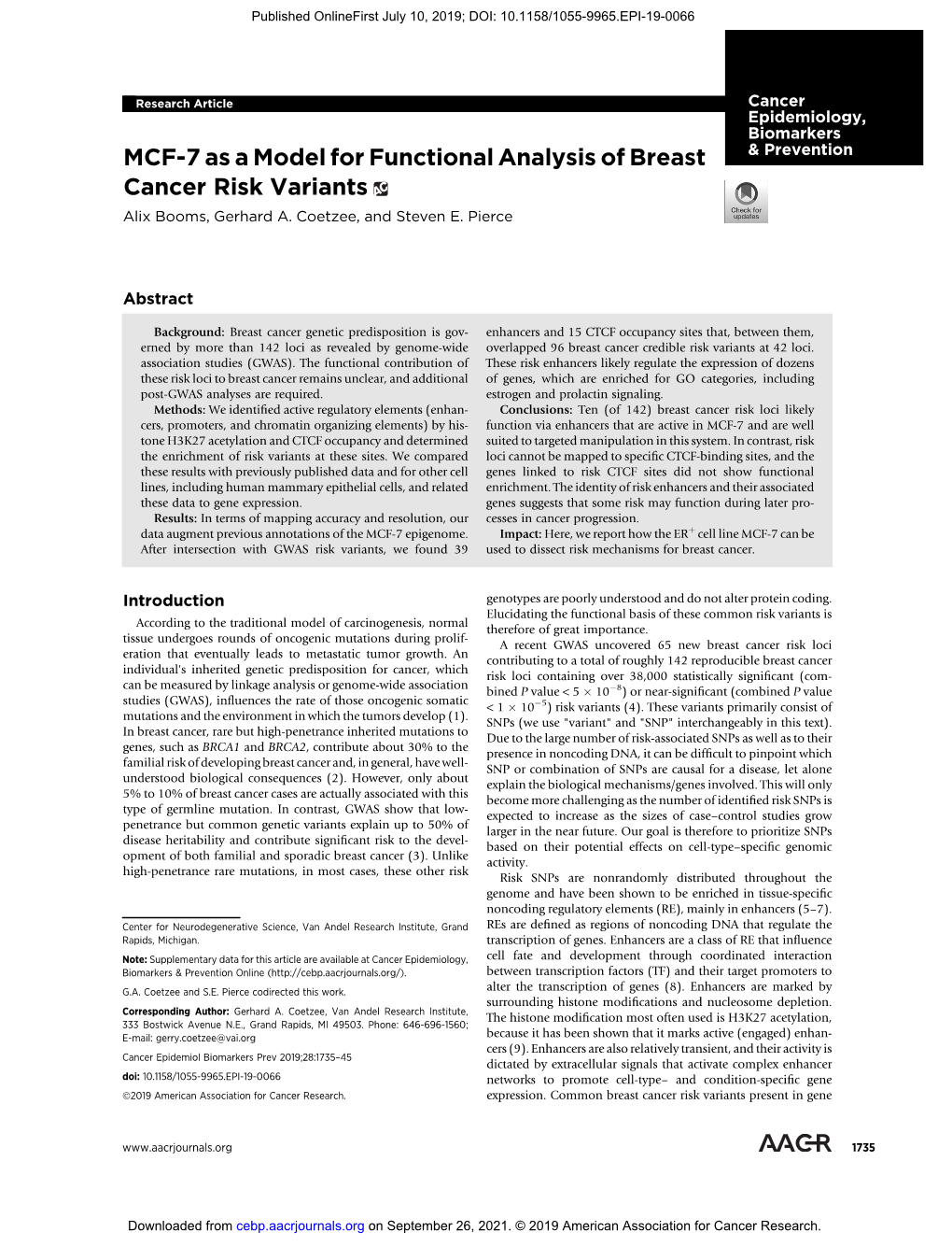 MCF-7 As a Model for Functional Analysis of Breast Cancer Risk Variants