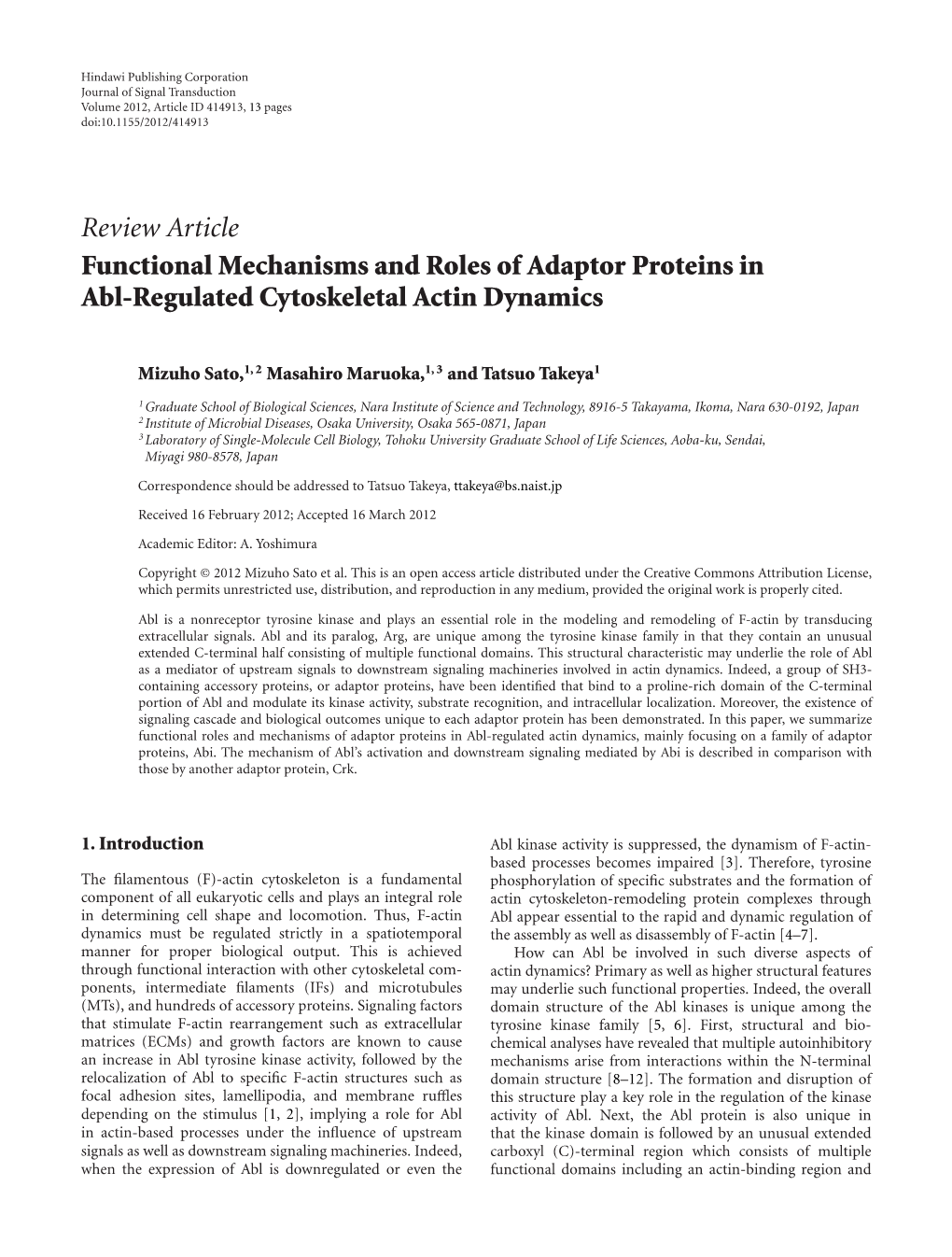 Functional Mechanisms and Roles of Adaptor Proteins in Abl-Regulated Cytoskeletal Actin Dynamics