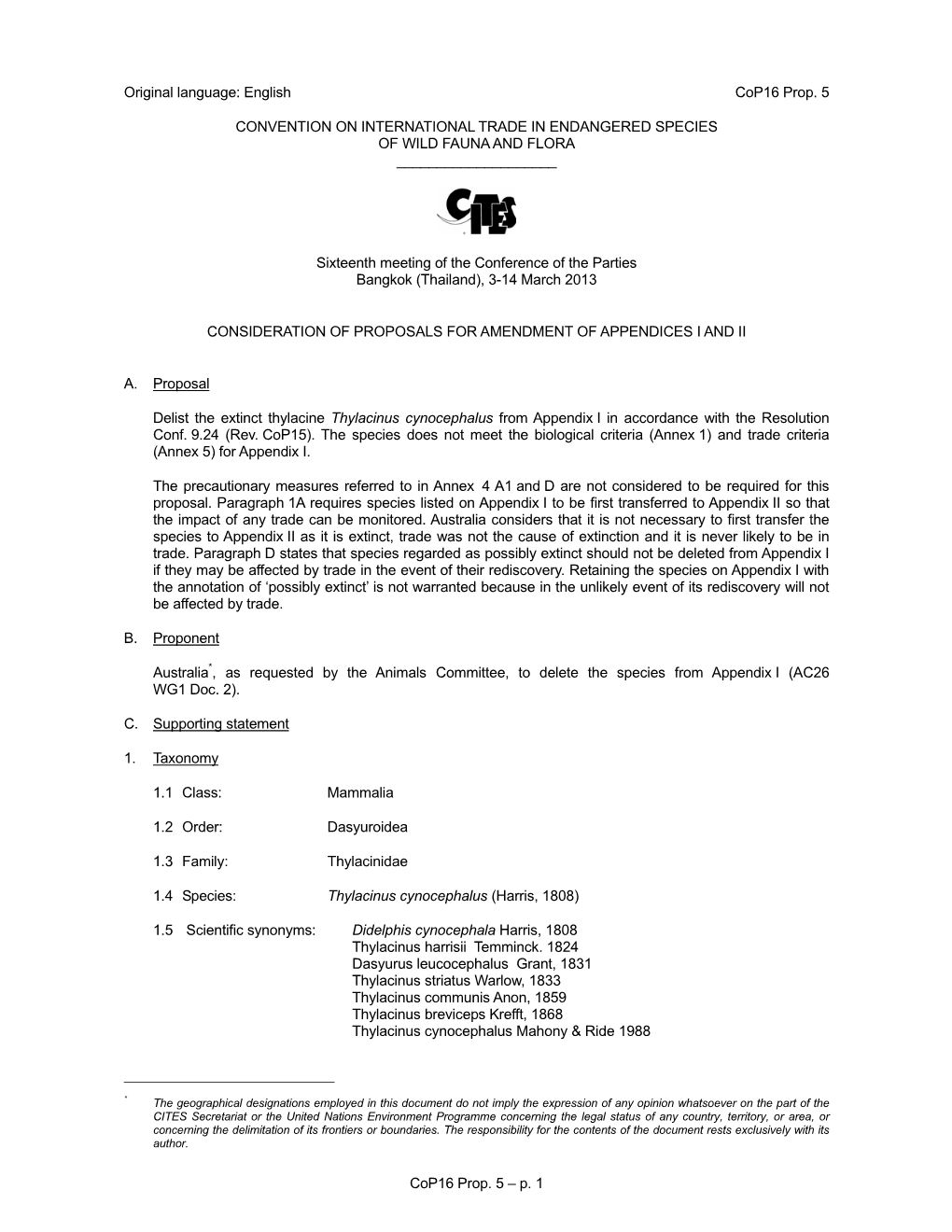 Cop16 Prop. 5 – P. 1 Original Language