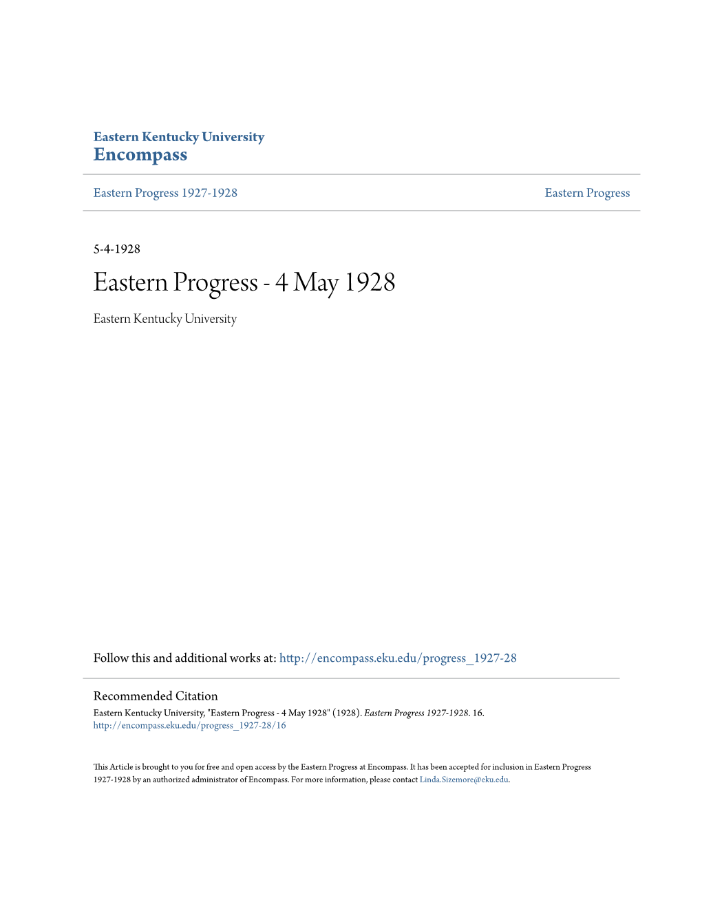 Eastern Progress 1927-1928 Eastern Progress