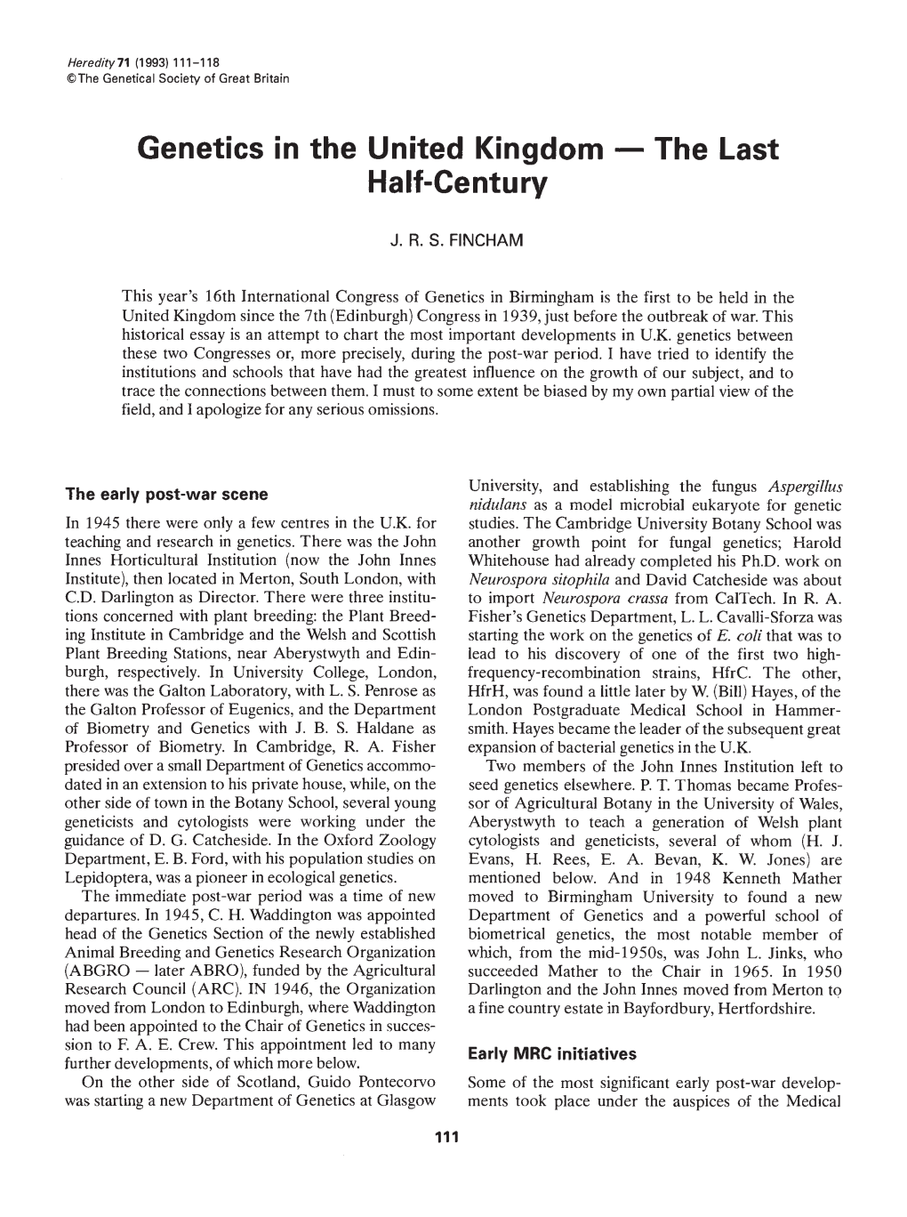 Genetics in the United Kingdom — the Last Half-Century