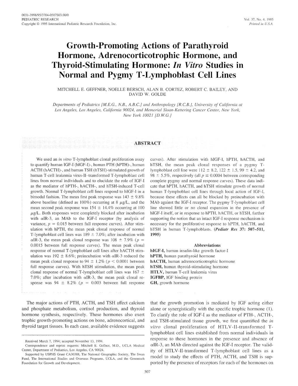 In Vitro Studies in Normal and Pygmy T-Lymphoblast Cell Lines