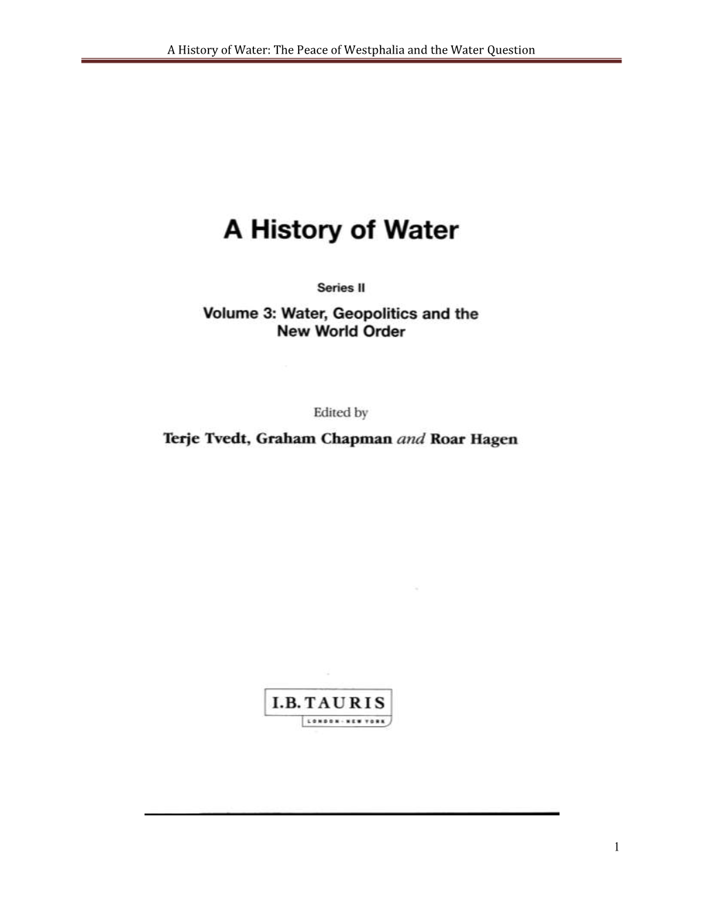 A History of Water: the Peace of Westphalia and the Water Question