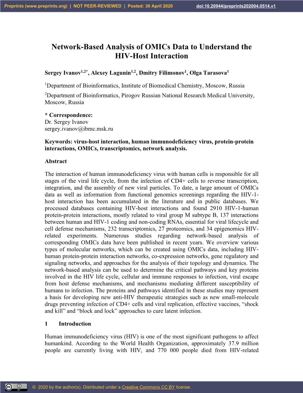 Network-Based Analysis of Omics Data to Understand the HIV-Host Interaction