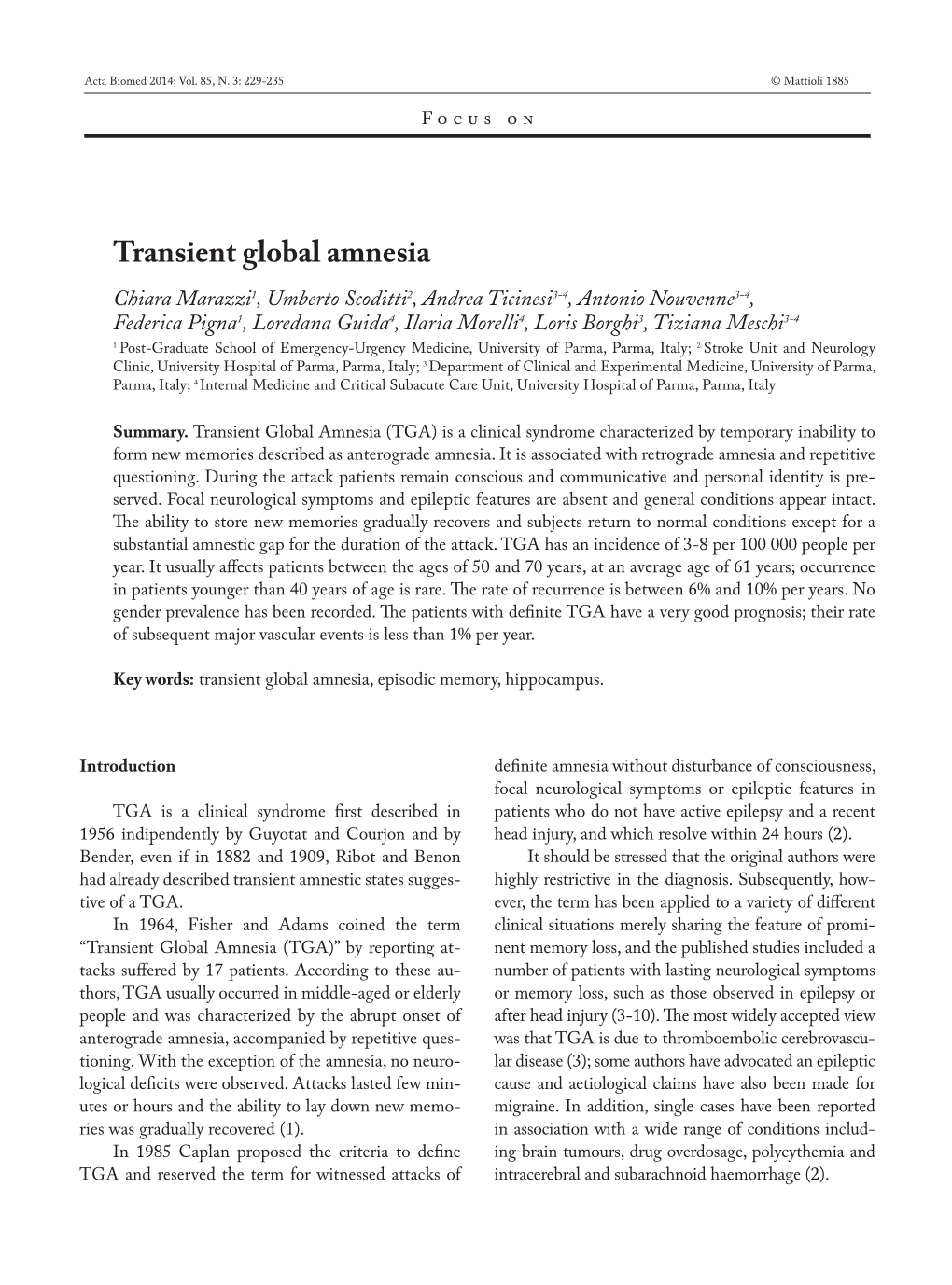 Transient Global Amnesia