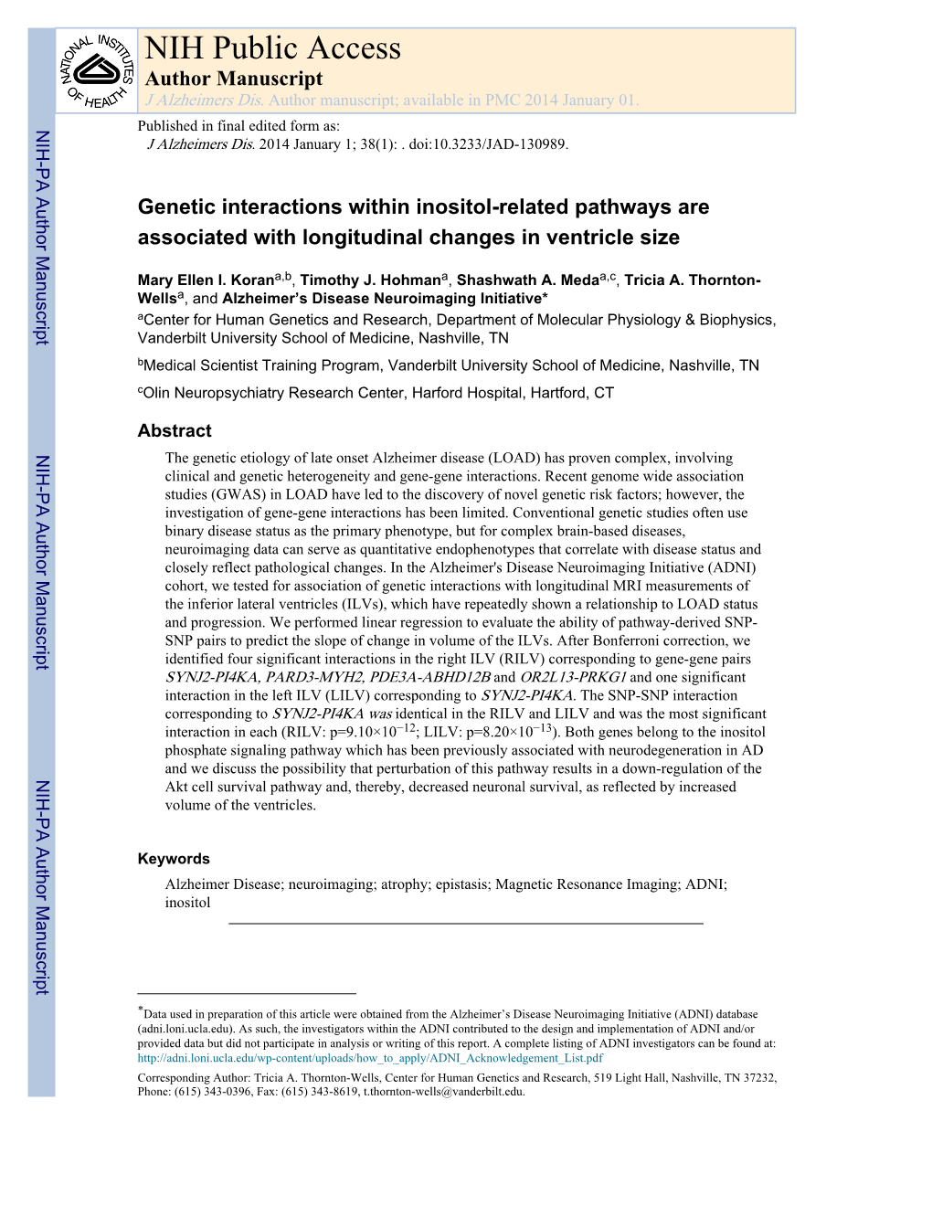 NIH Public Access Author Manuscript J Alzheimers Dis