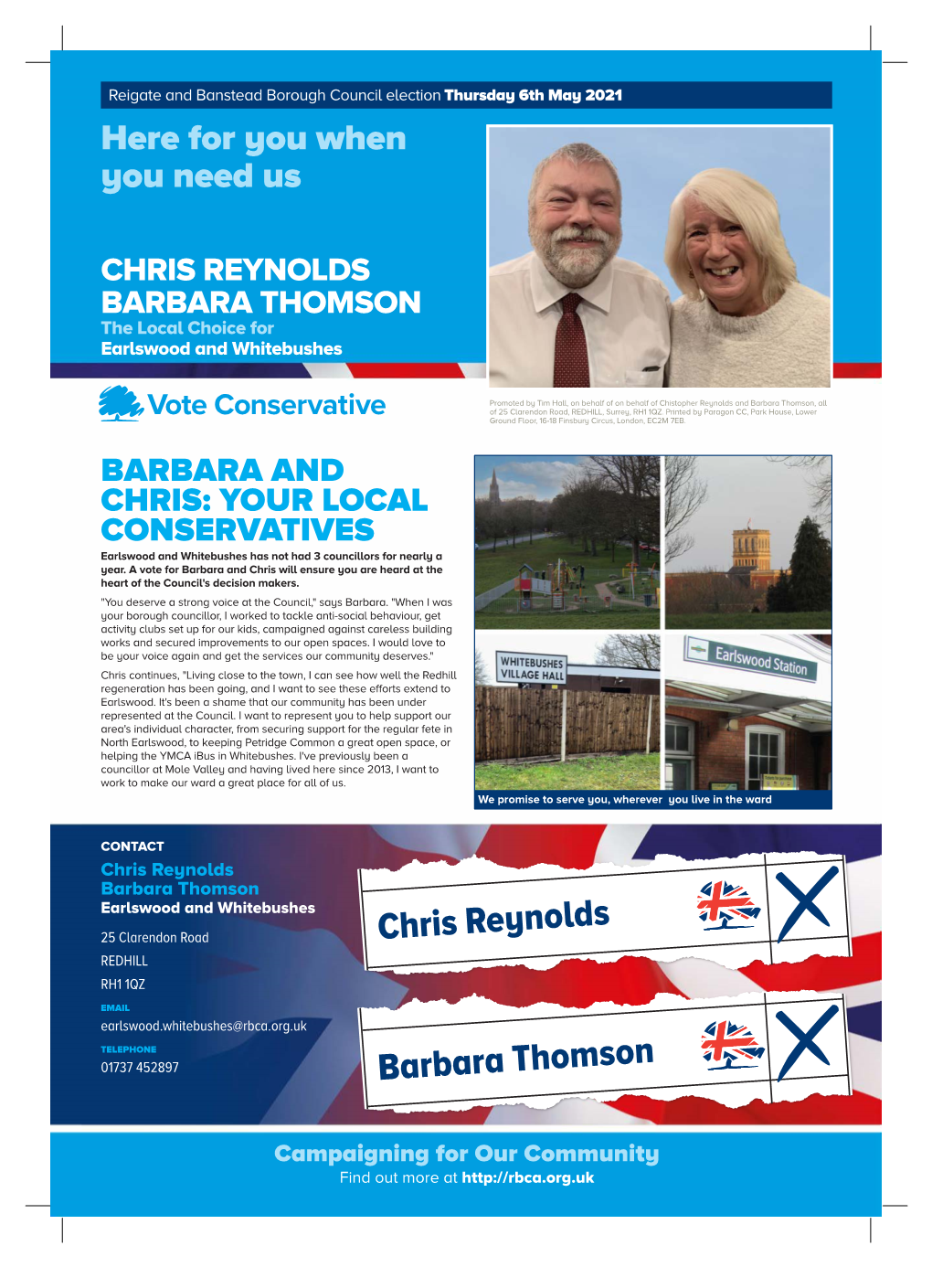 CHRIS REYNOLDS BARBARA THOMSON the Local Choice for Earlswood and Whitebushes