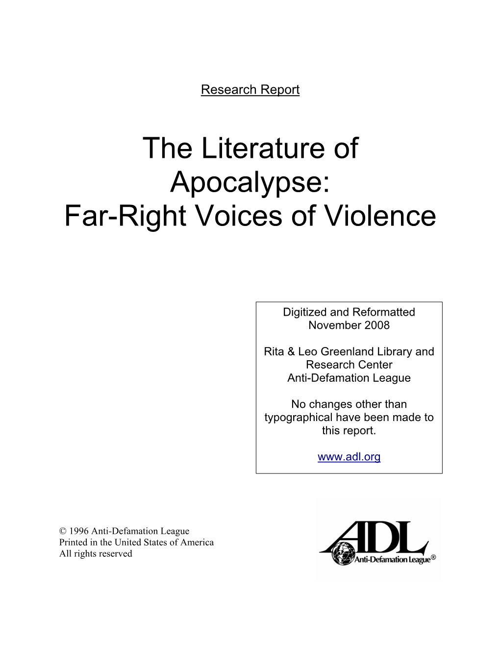 The Literature of Apocalypse: Far-Right Voices of Violence