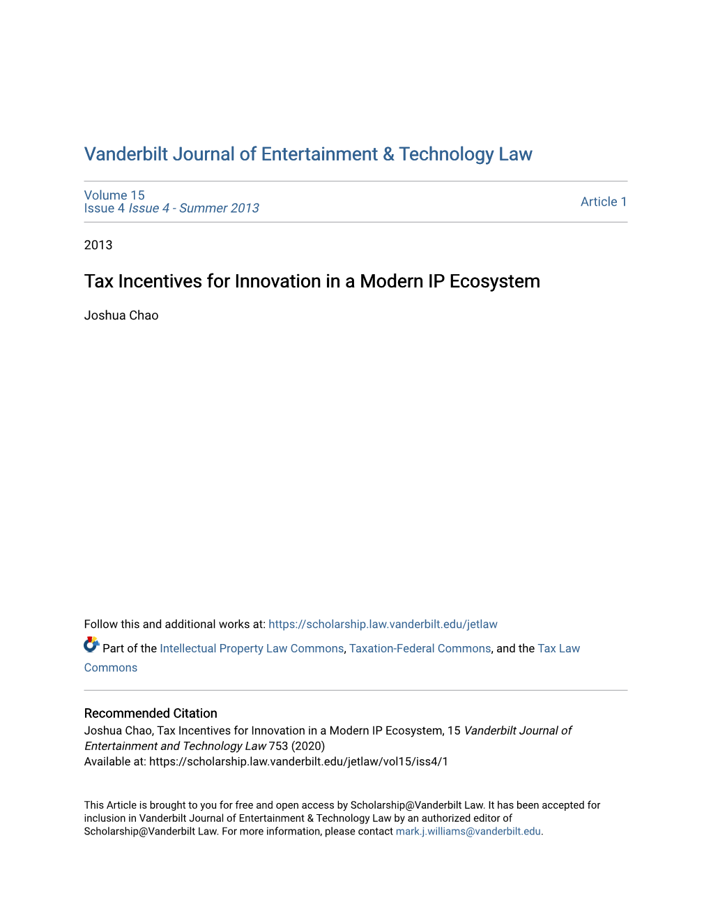 Tax Incentives for Innovation in a Modern IP Ecosystem