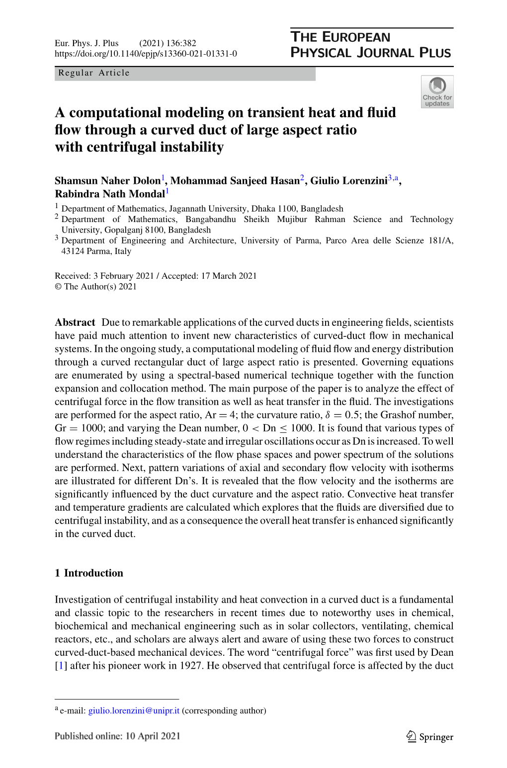 A Computational Modeling on Transient Heat and Fluid Flow Through A