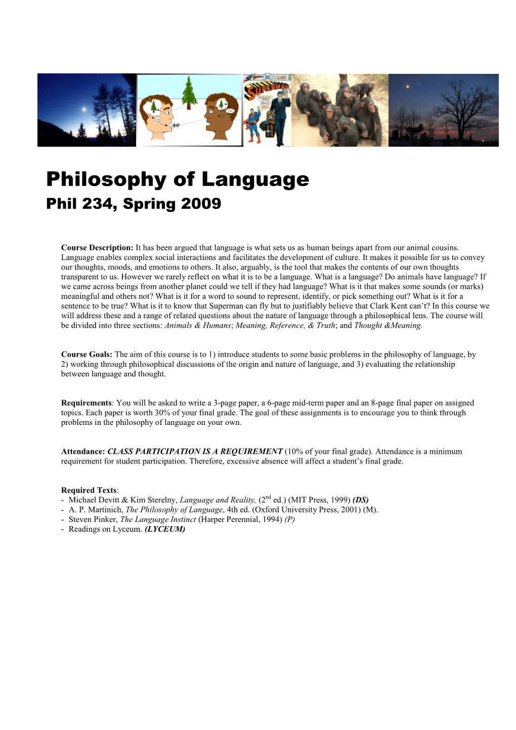 Philosophy of Language Phil 234, Spring 2009